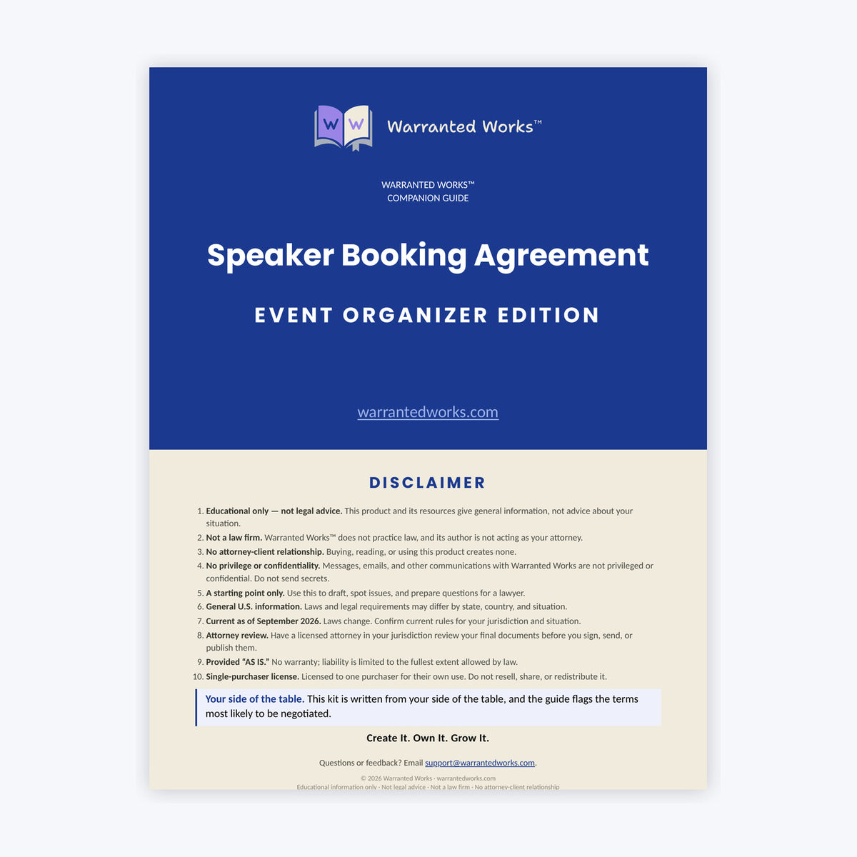 Event Organizer and Speaker Agreement Kit — Organizer Edition