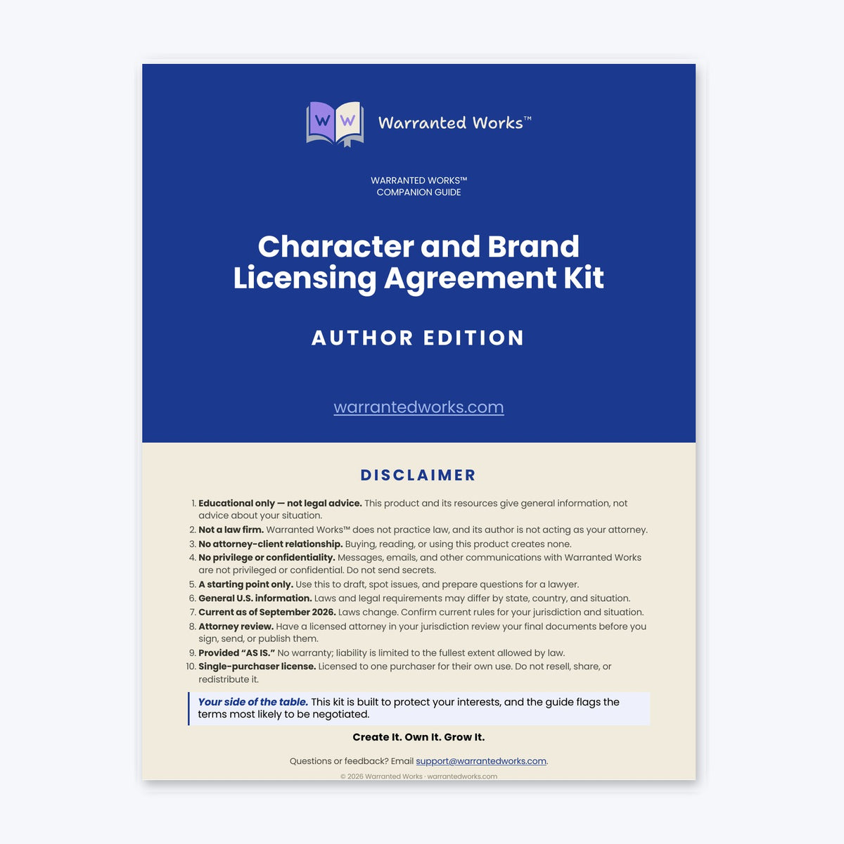 Companion Guide cover for the Character and Brand Licensing Agreement Kit — Author Edition