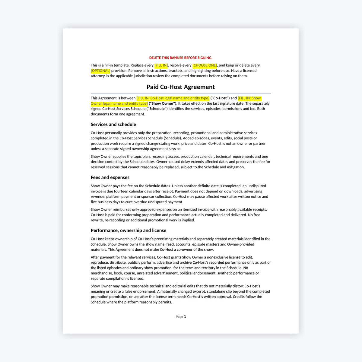 Paid Co-Host Agreement Kit — Co-Host Edition