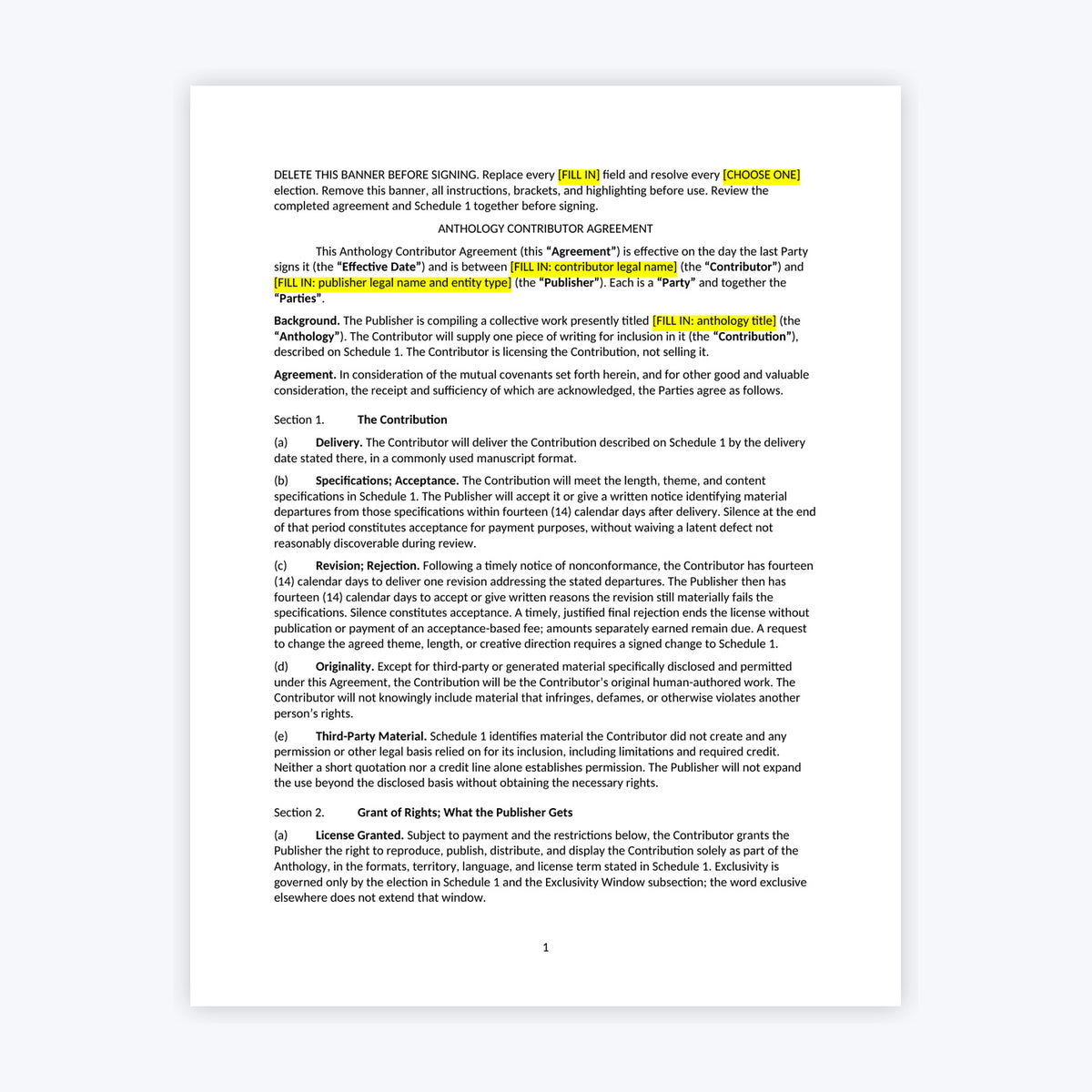 Anthology Contributor Agreement Kit — Author Edition