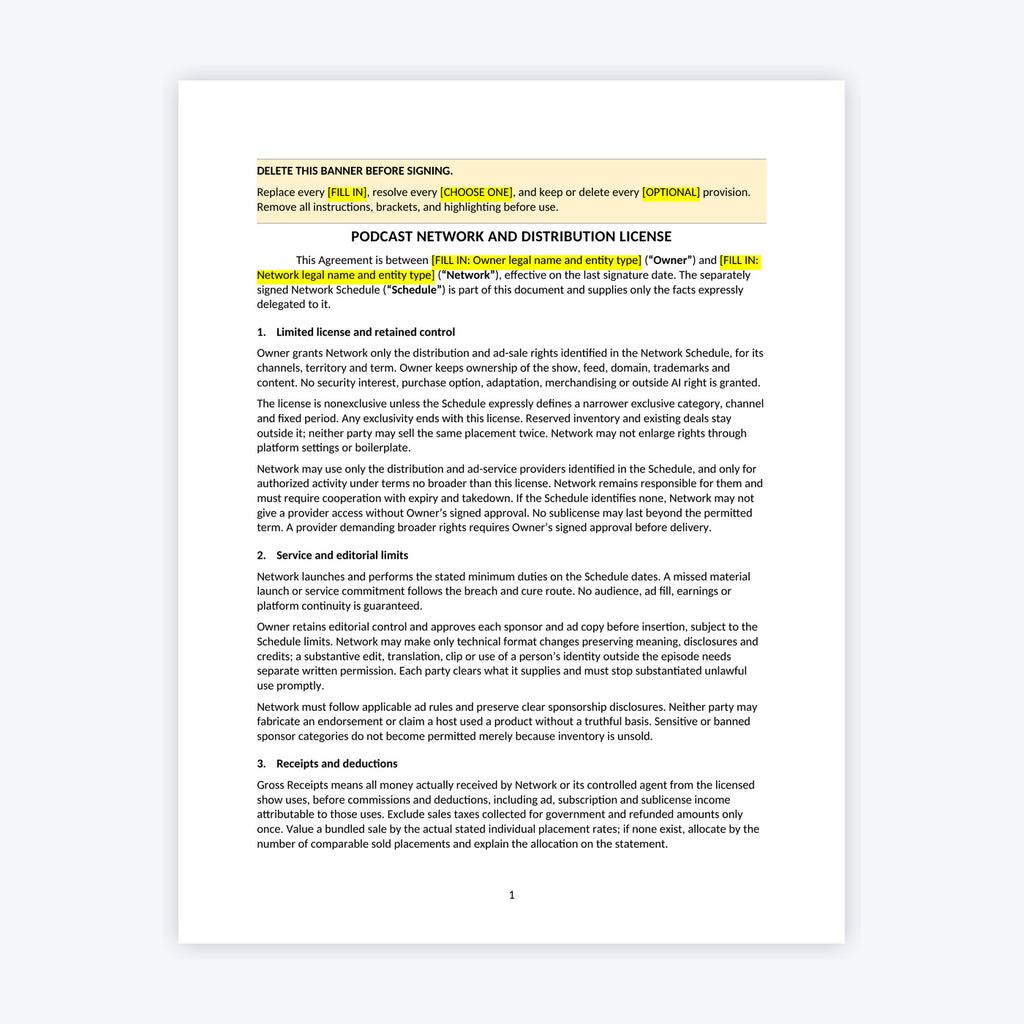 Podcast Network and Distribution License Kit — Show Owner Edition