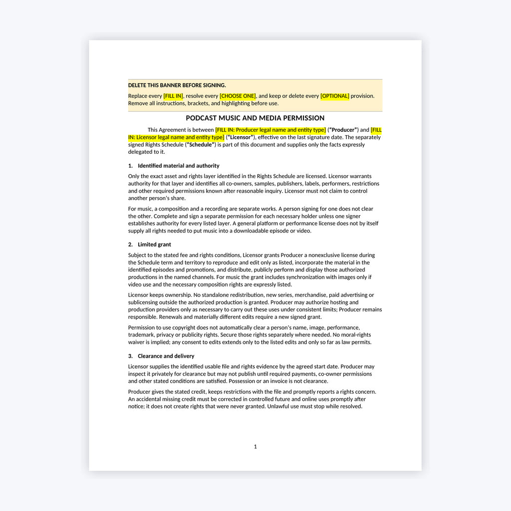 Podcast Music and Media Permission Kit