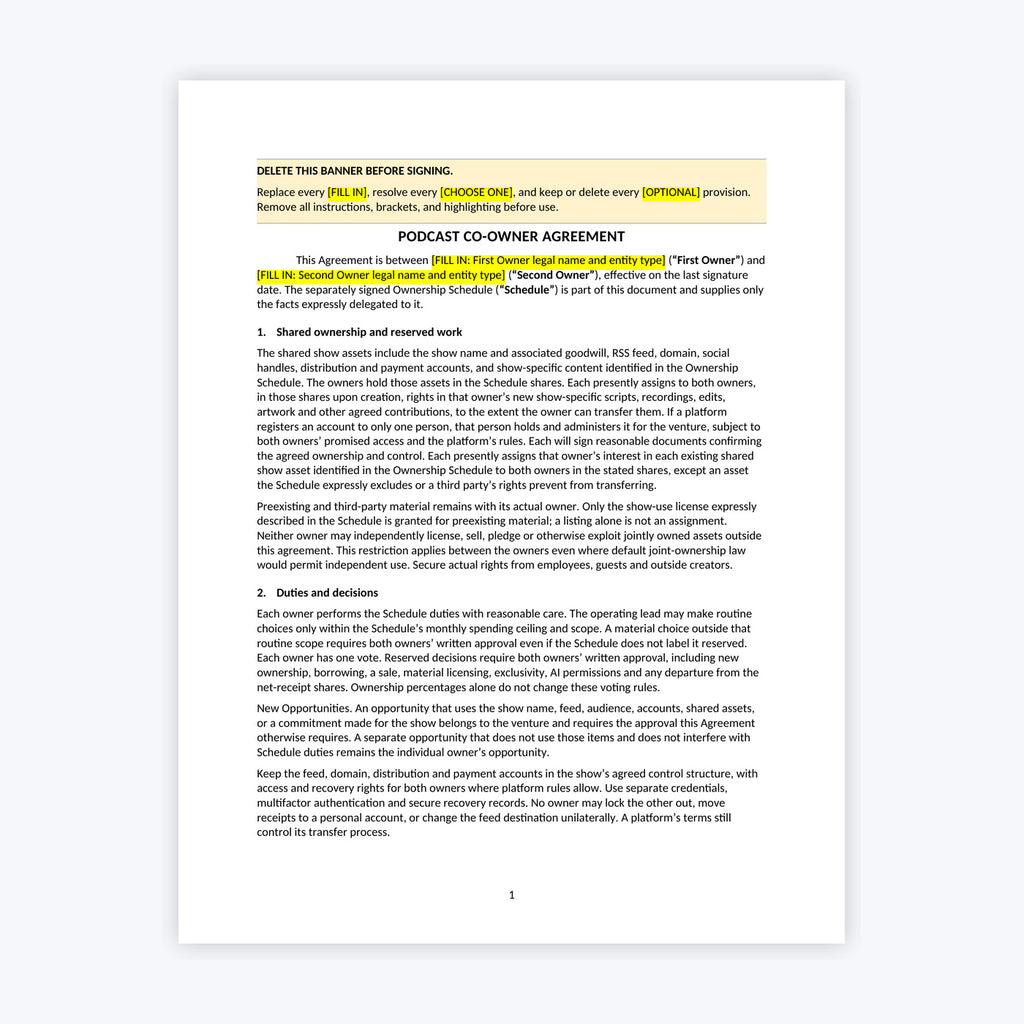 Podcast Co-Owner Agreement Kit