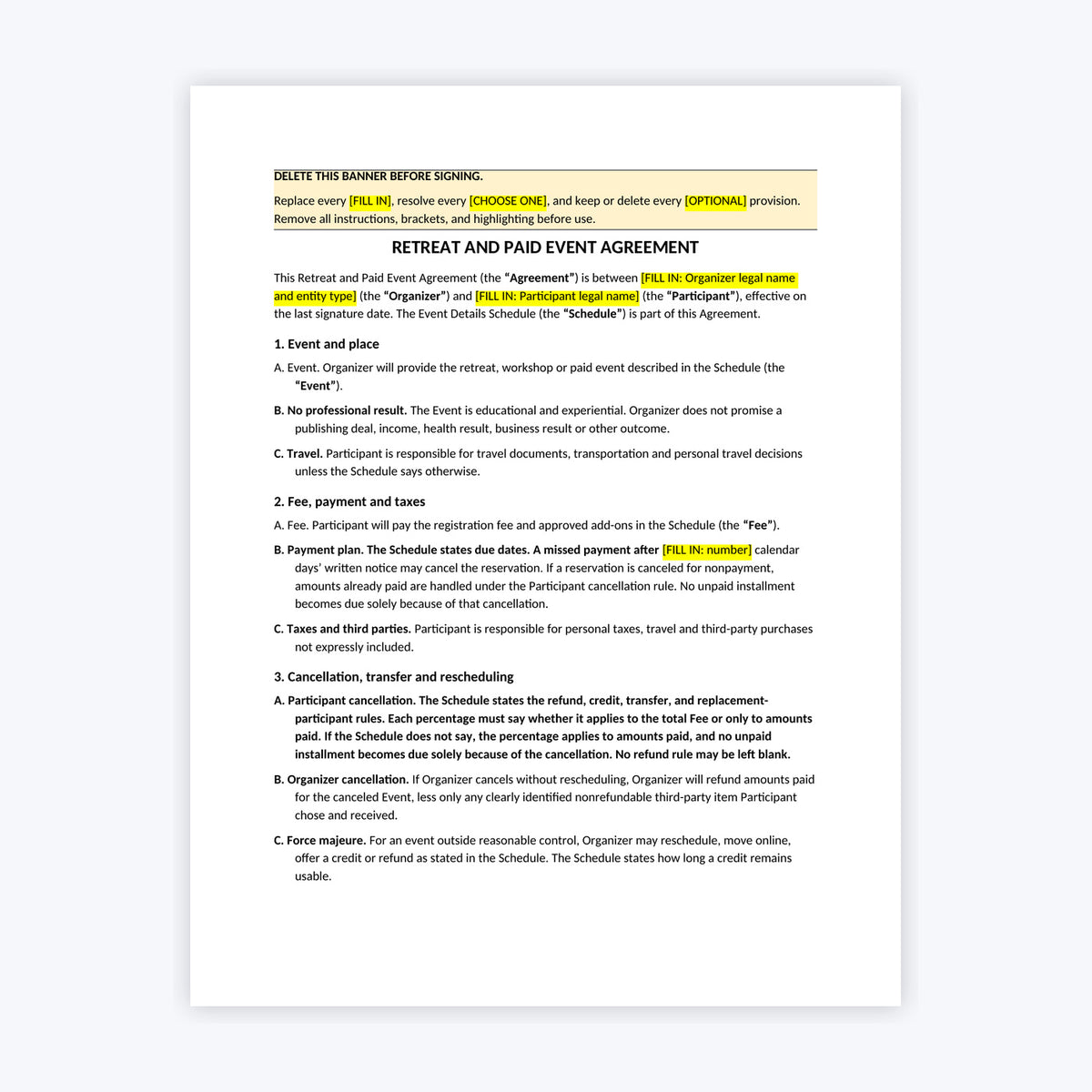 Retreat and Paid Event Terms Kit