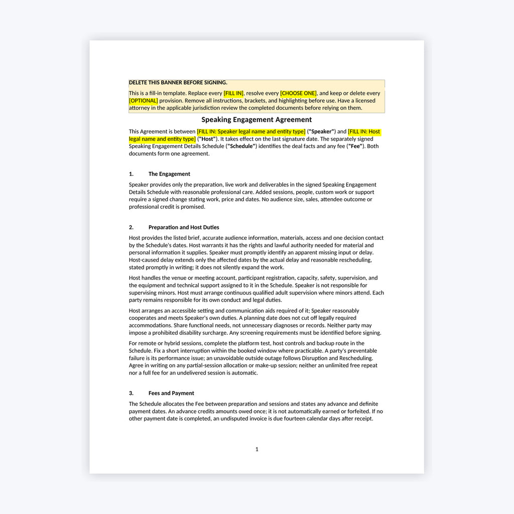 Speaking Engagement Agreement Kit