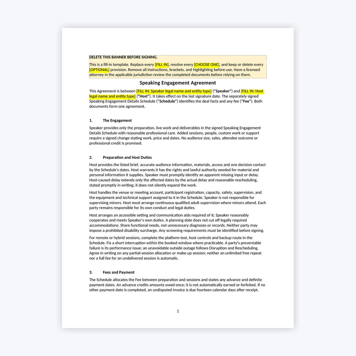 Speaking Engagement Agreement Kit