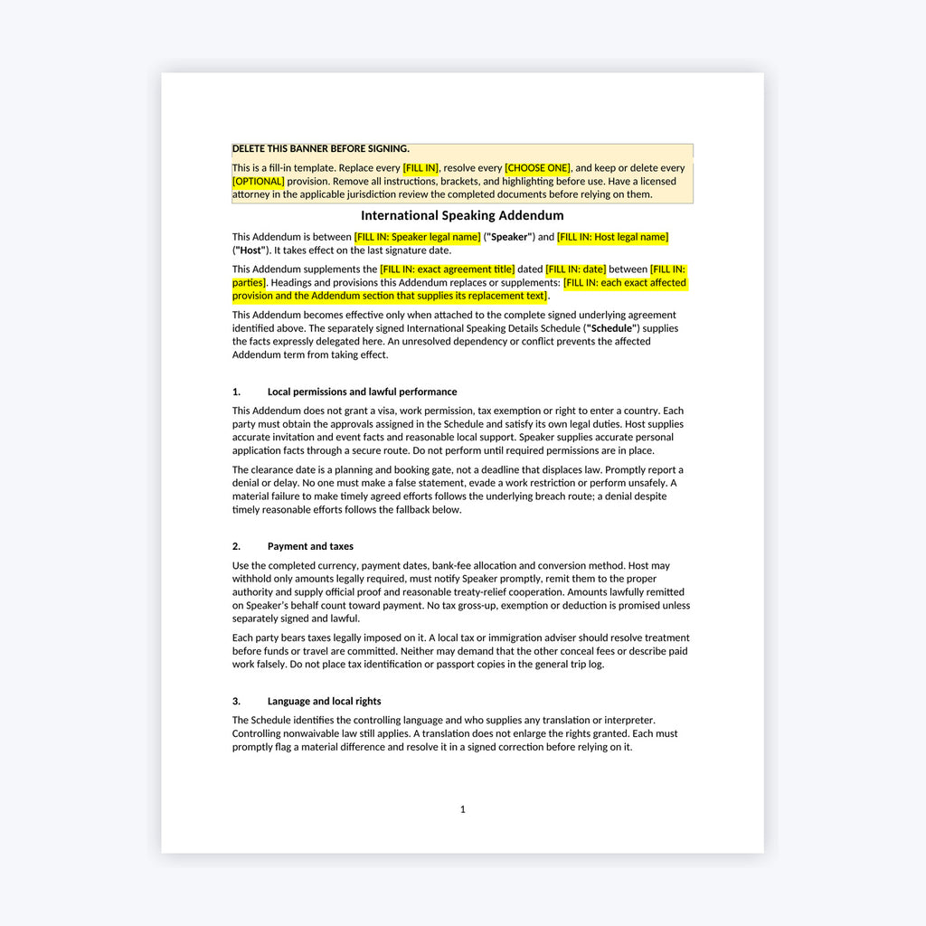 International Speaking Addendum Kit