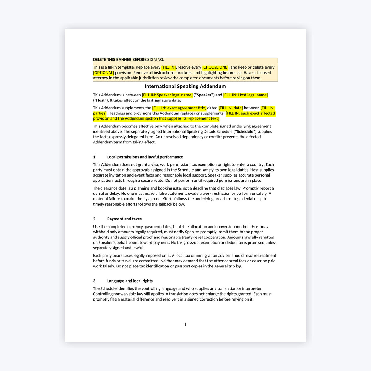 International Speaking Addendum Kit