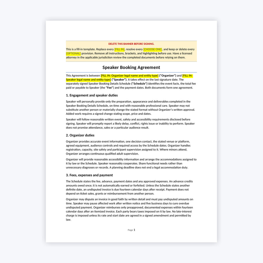 Event Organizer and Speaker Agreement Kit — Organizer Edition