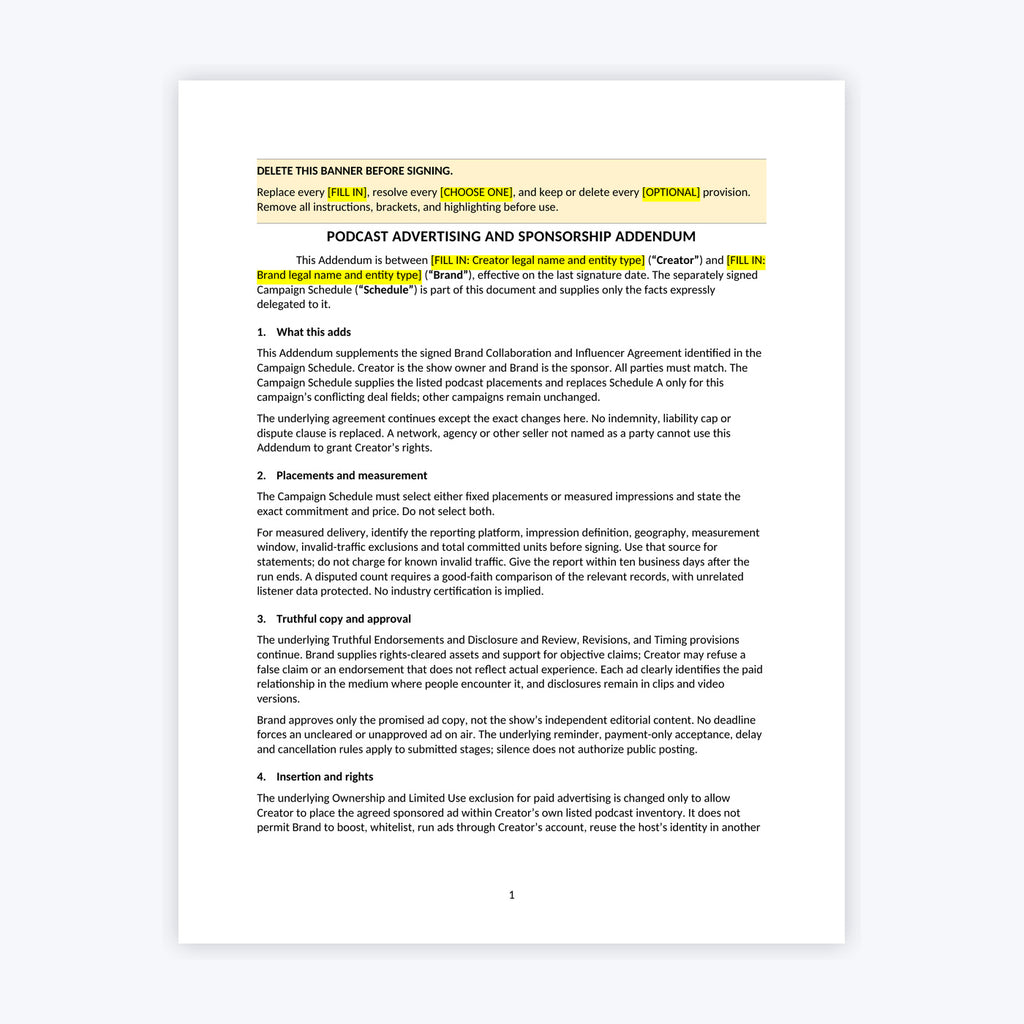 Podcast Advertising and Sponsorship Addendum Kit