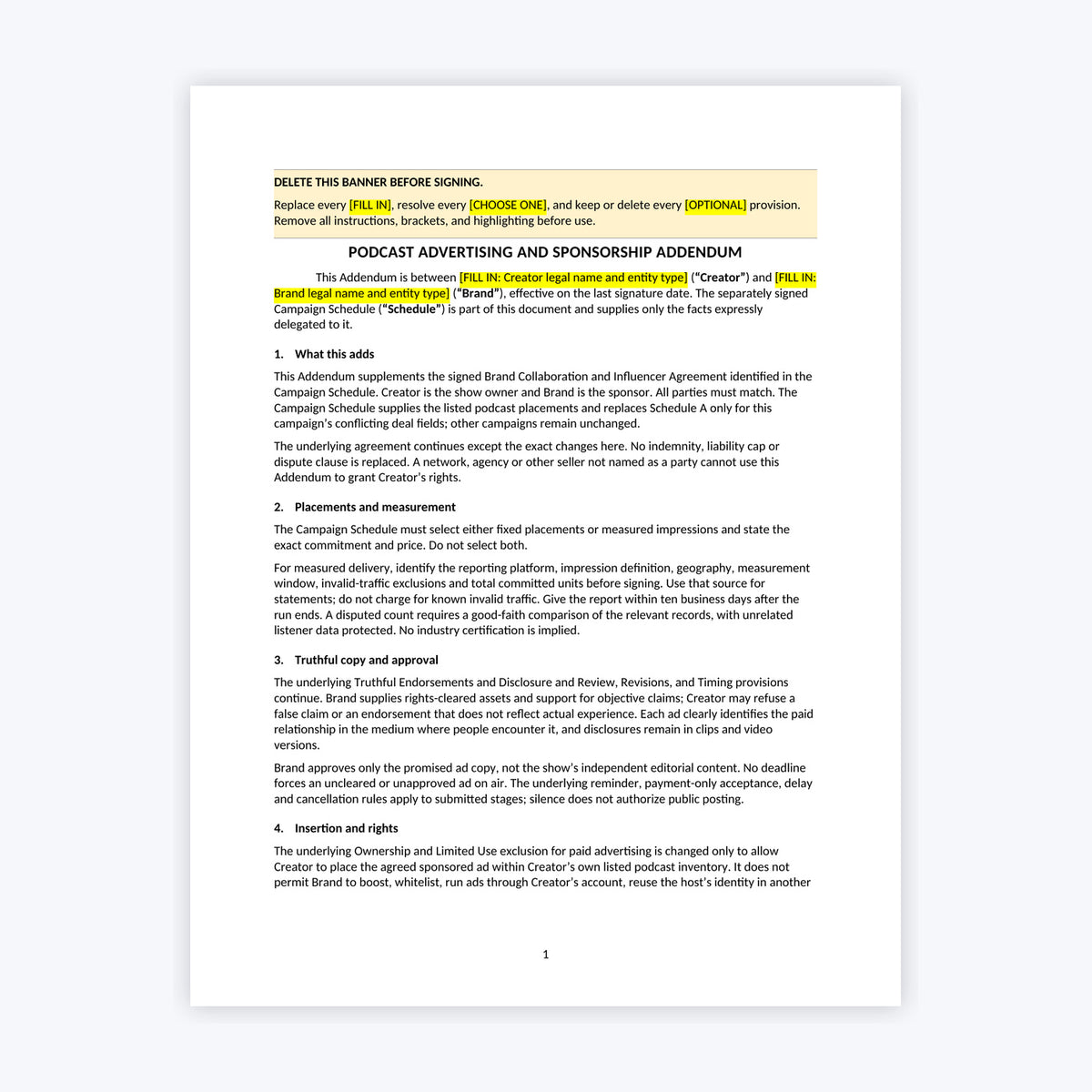 Podcast Advertising and Sponsorship Addendum Kit