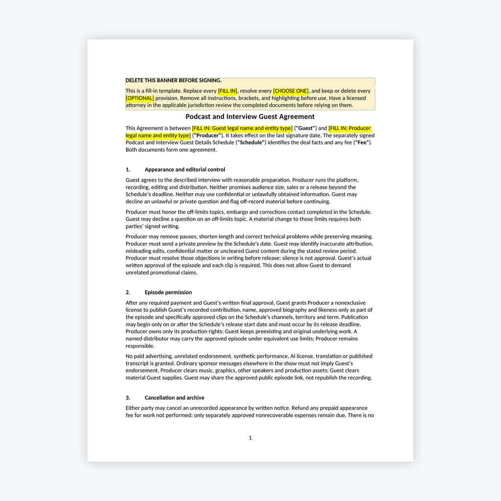 Podcast and Interview Guest Agreement Kit