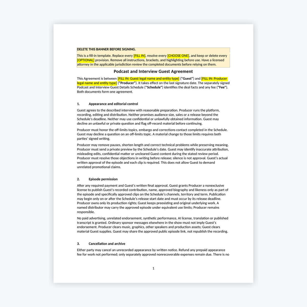 Podcast and Interview Guest Agreement Kit