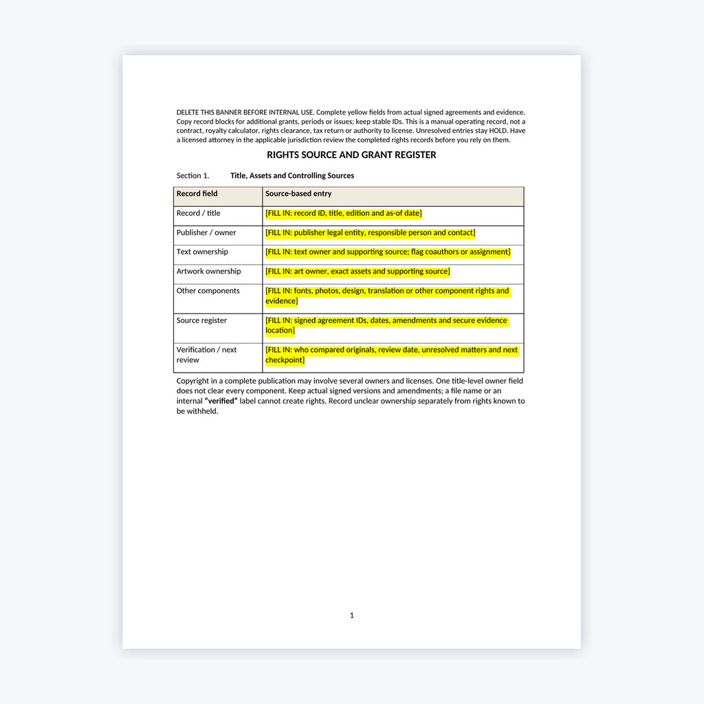 Rights and Royalties Tracking Kit — Publisher Edition