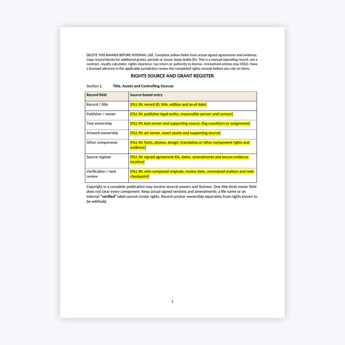 Rights and Royalties Tracking Kit — Publisher Edition