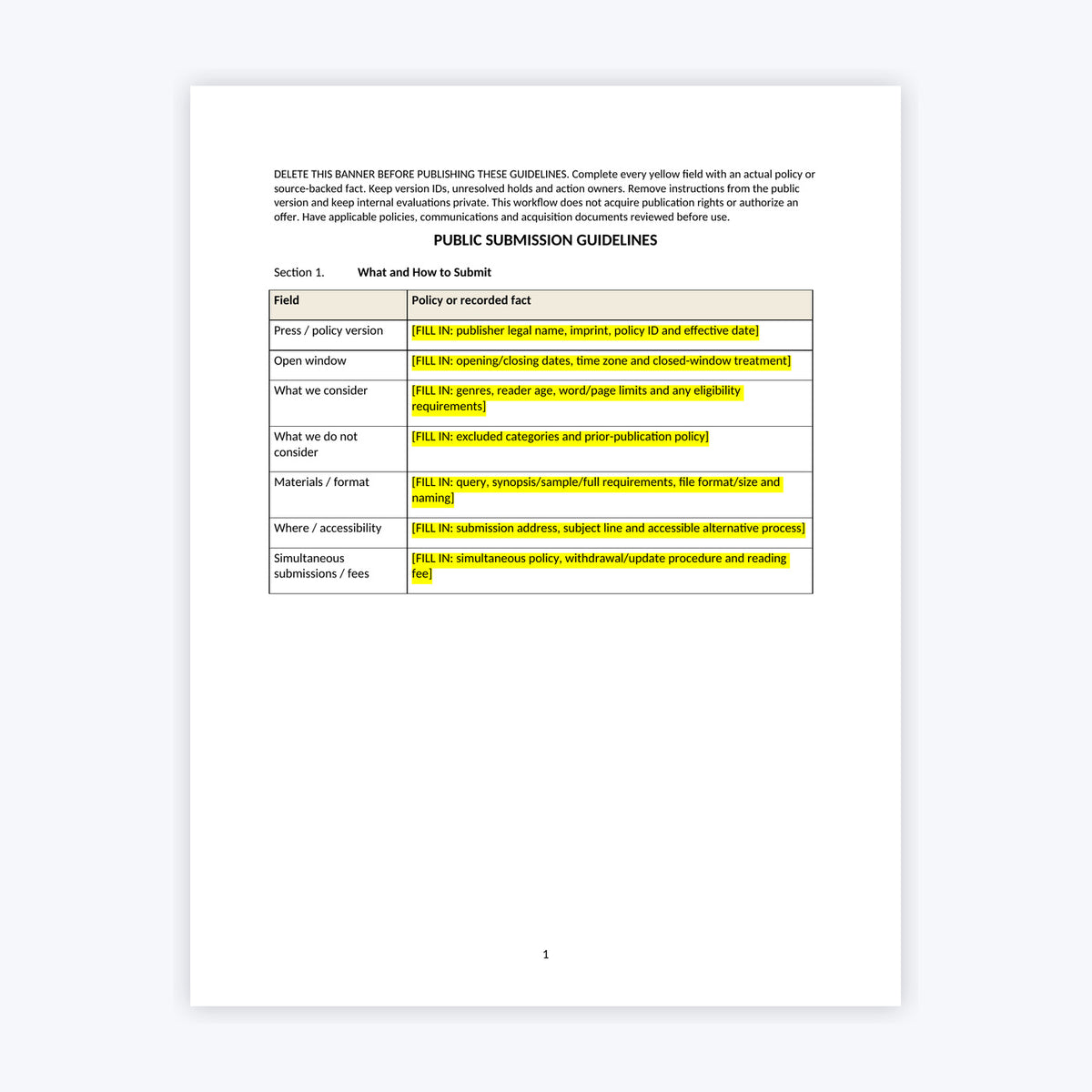 Submissions and Acquisitions Workflow Kit — Publisher Edition