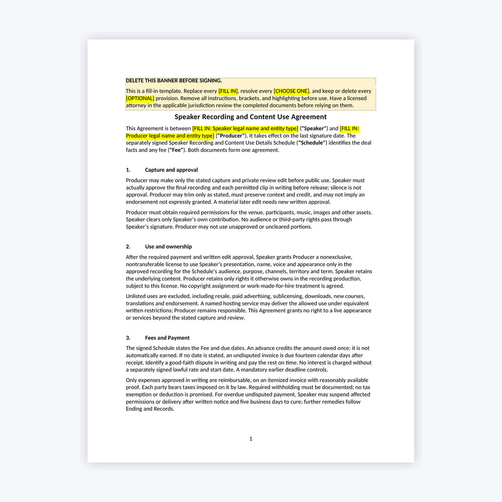 Speaker Content, Recording, and Materials License Kit