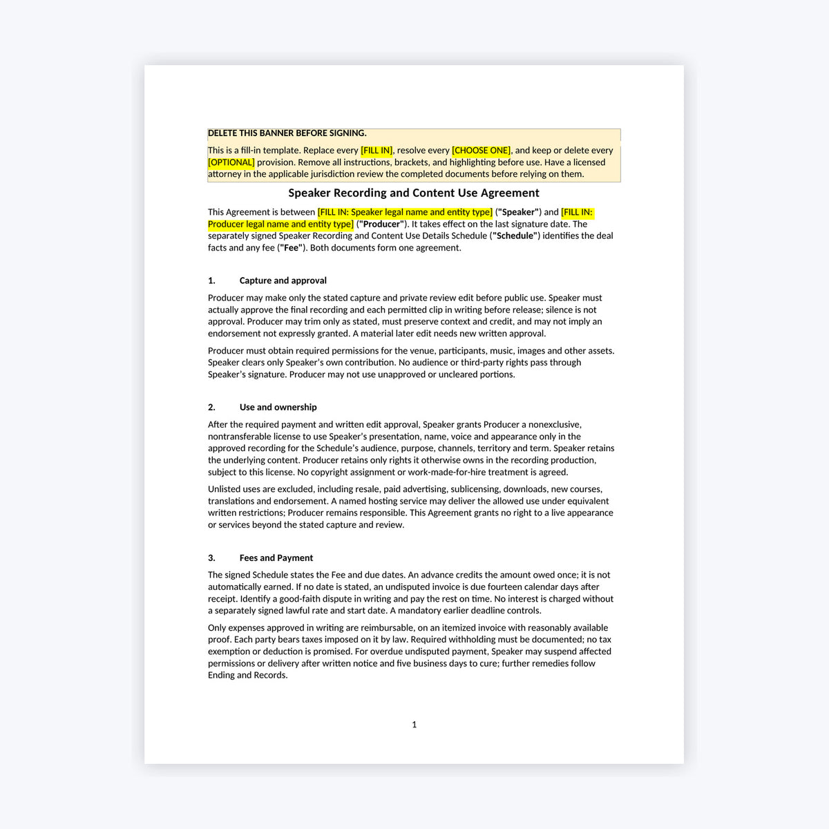 Speaker Content, Recording, and Materials License Kit