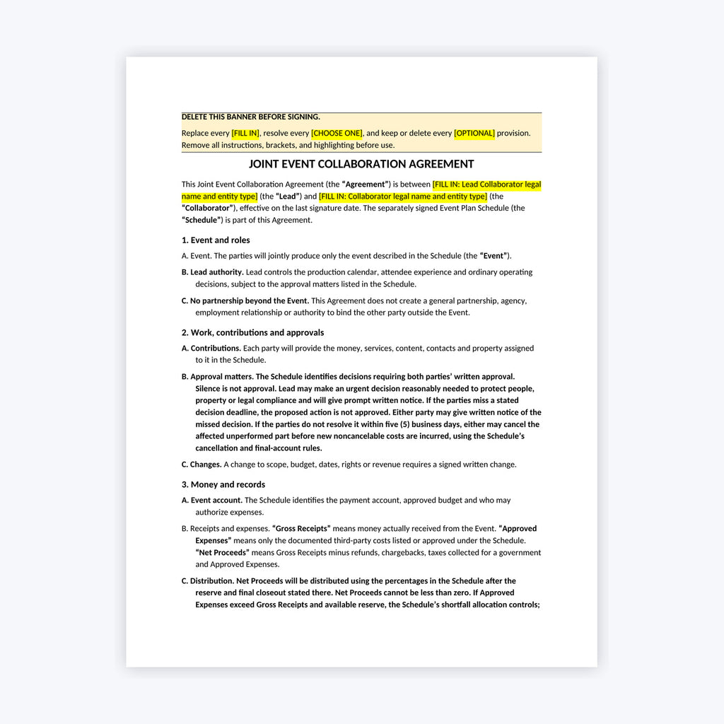 Joint Event Collaboration Agreement Kit