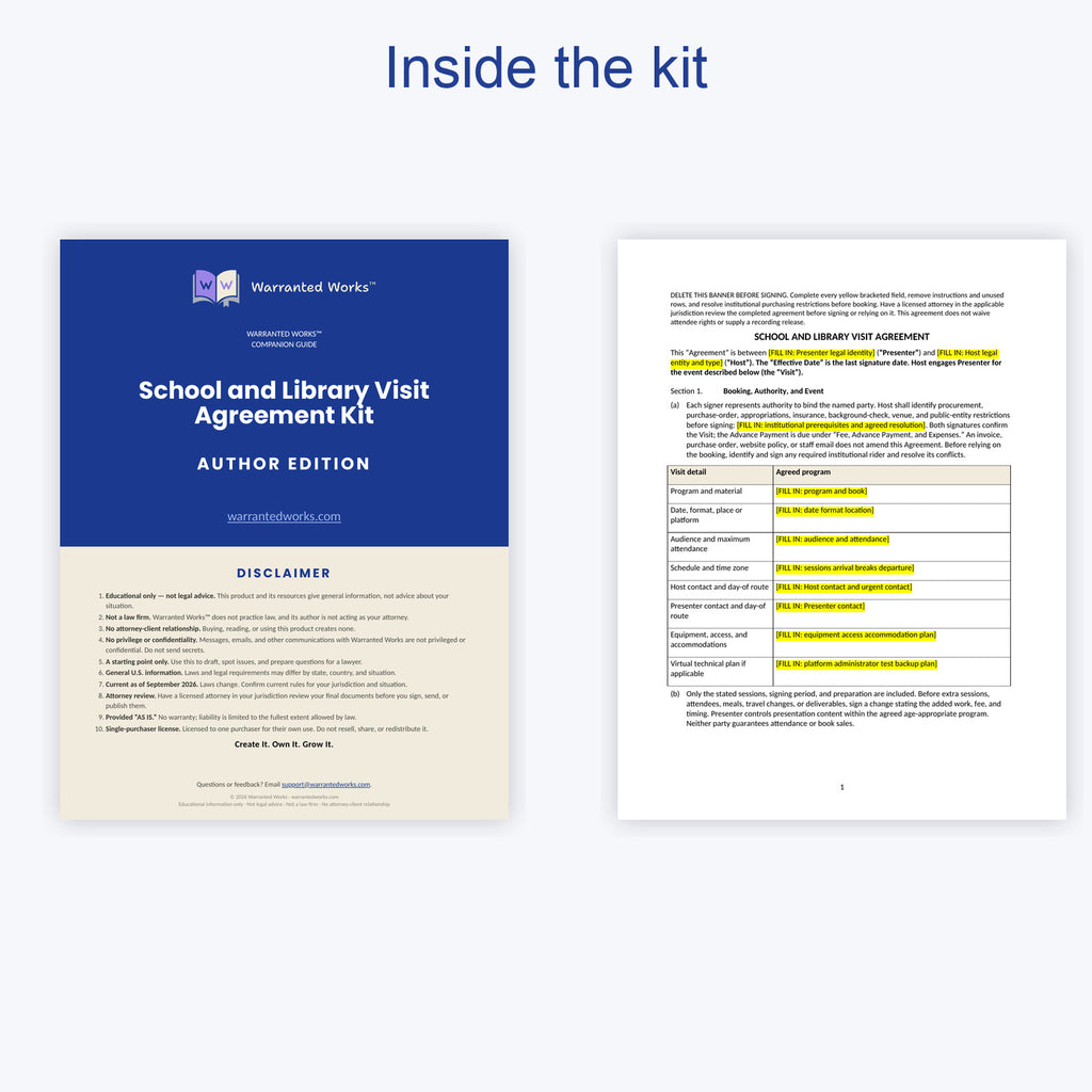 School & Library Visit Agreement Kit — Author Edition